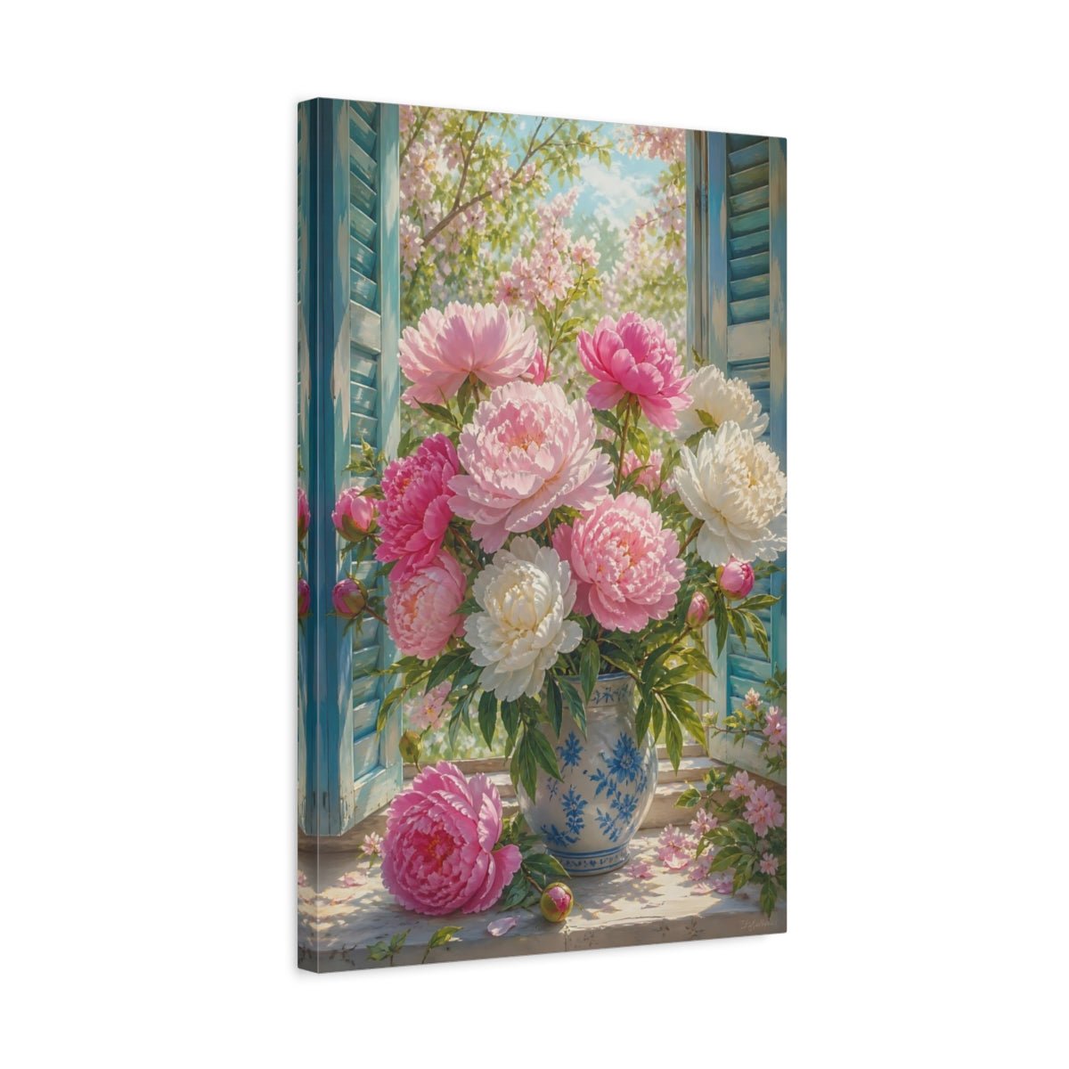 Floral Peonies Pink Canvas Print – Living Room, Above Fireplace - YesArtYes