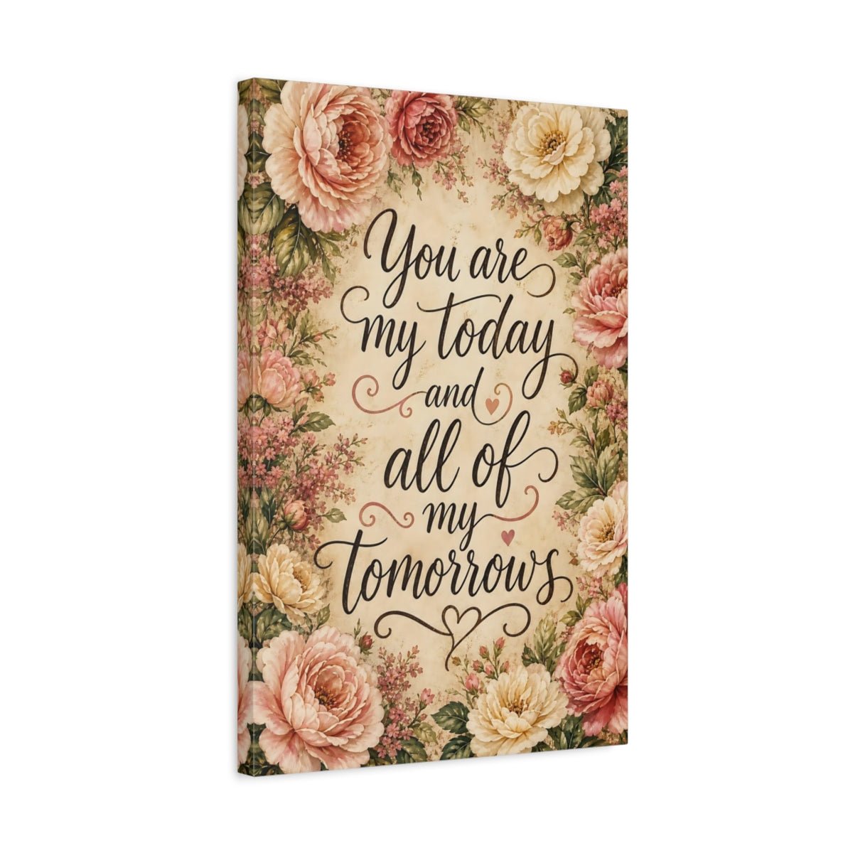 Floral Peonies Pink Quote Canvas Wall Art Print – Bedroom Decor, Bed - YesArtYes
