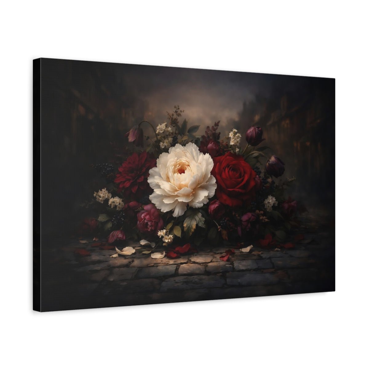 Floral Peony Rose Dark - Canvas Wall Art Print - YesArtYes