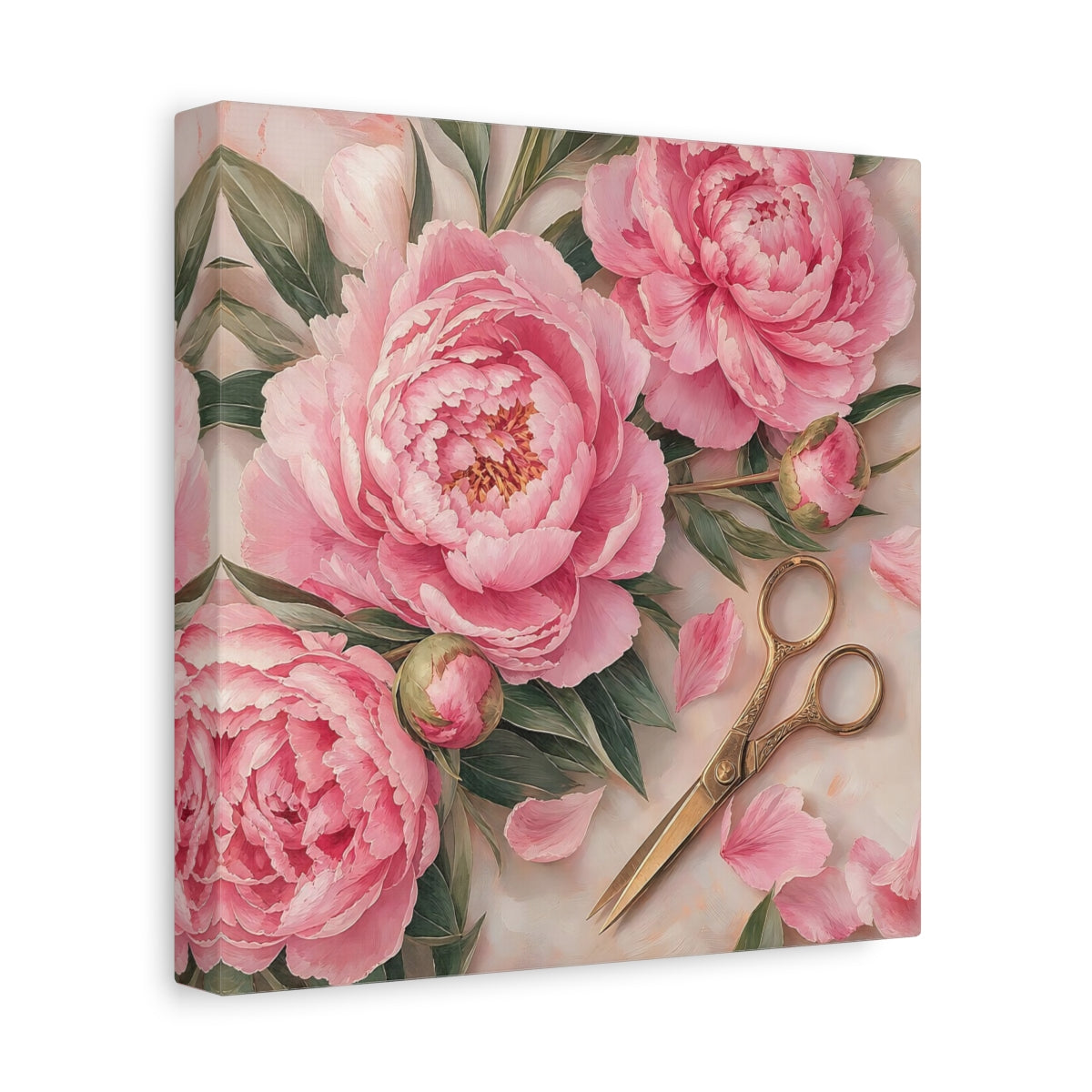 Side Mockup 9. Floral Pink Peonies Pink Peony Floral shown as stretched canvas wall art