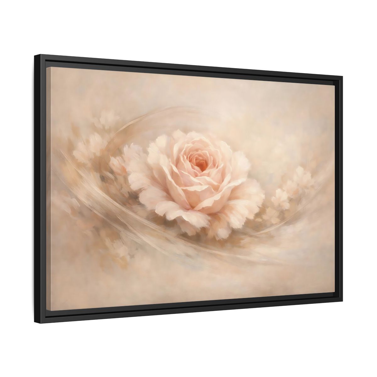 Side Mockup 14. Floral Pink Rose Pink And Beige shown as stretched canvas wall art