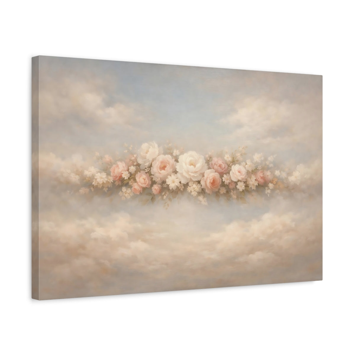 Side Mockup 3. Floral Pink Roses Pink Pastel Floral shown as stretched canvas wall art