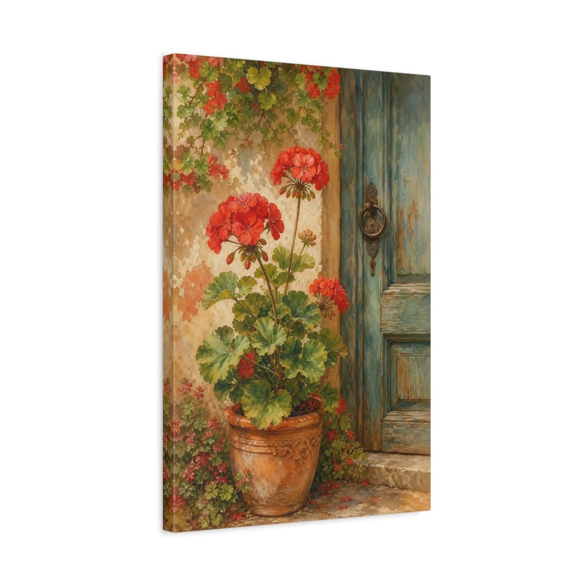 Floral Red Geraniums Canvas Print Wall Art – Watercolor Living Room, Above Sofa - YesArtYes