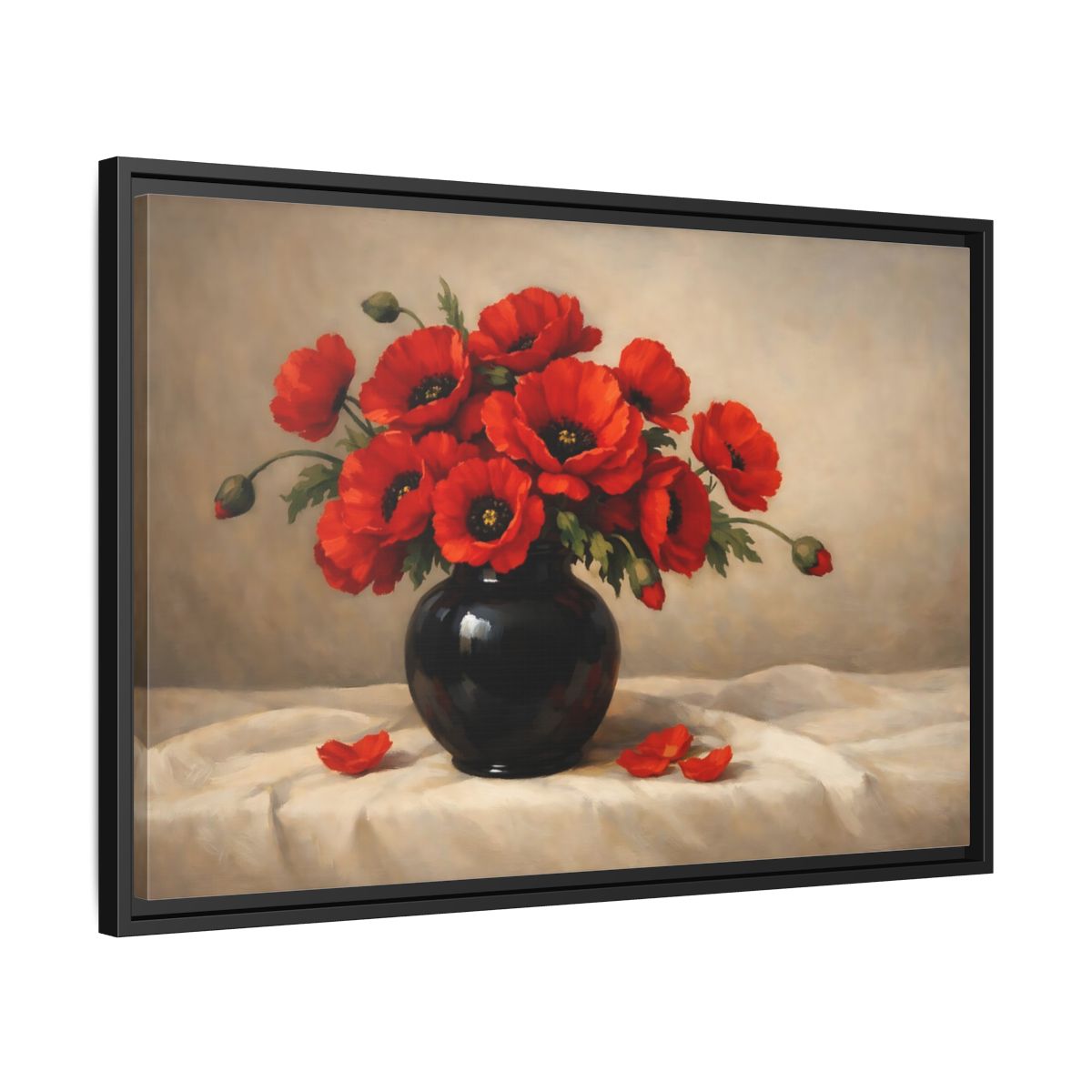 Side Mockup 14. Floral Red Poppies Red Poppy Floral shown as stretched canvas wall art