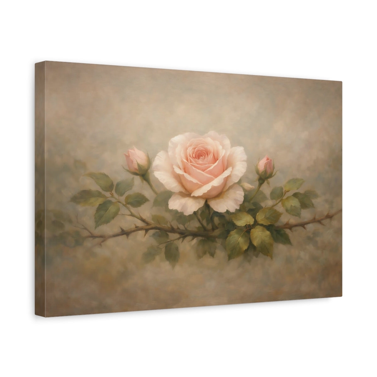 Side Mockup 4. Floral Rose Pink Rose shown as stretched canvas wall art