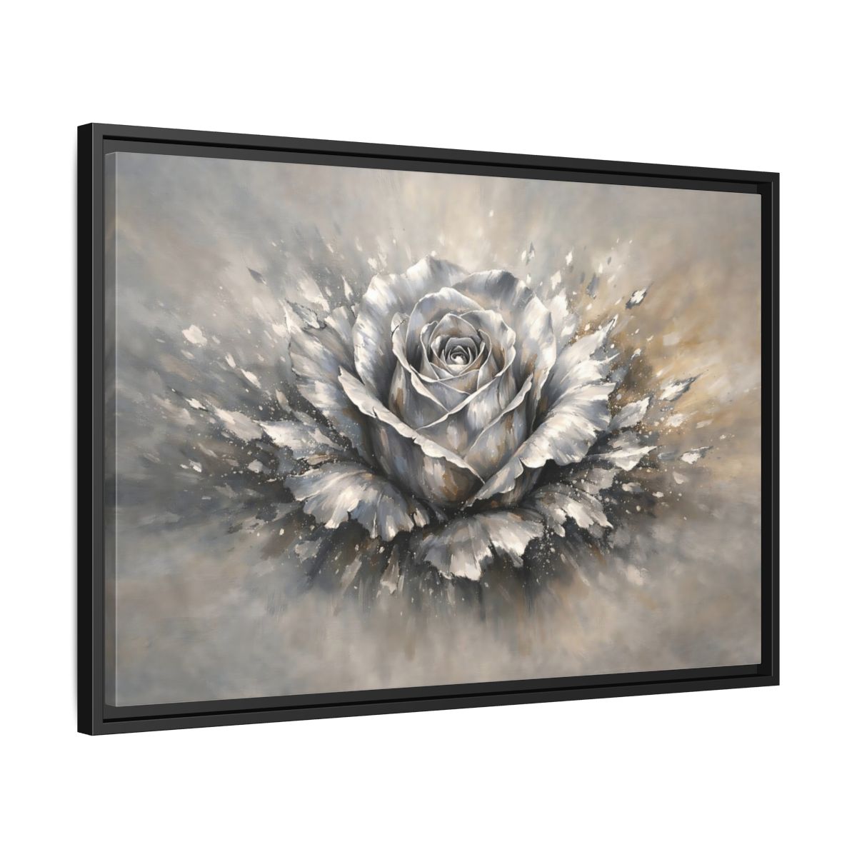 Side Mockup 14. Floral Silver Rose Silver Rose shown as stretched canvas wall art