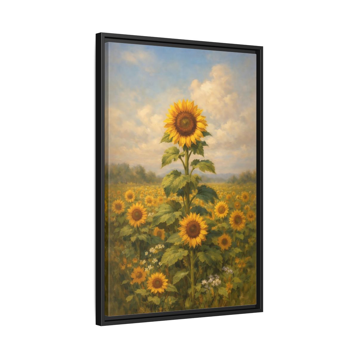 Side Mockup 14. Floral Sunflower Field Sunflower Field shown as stretched canvas wall art