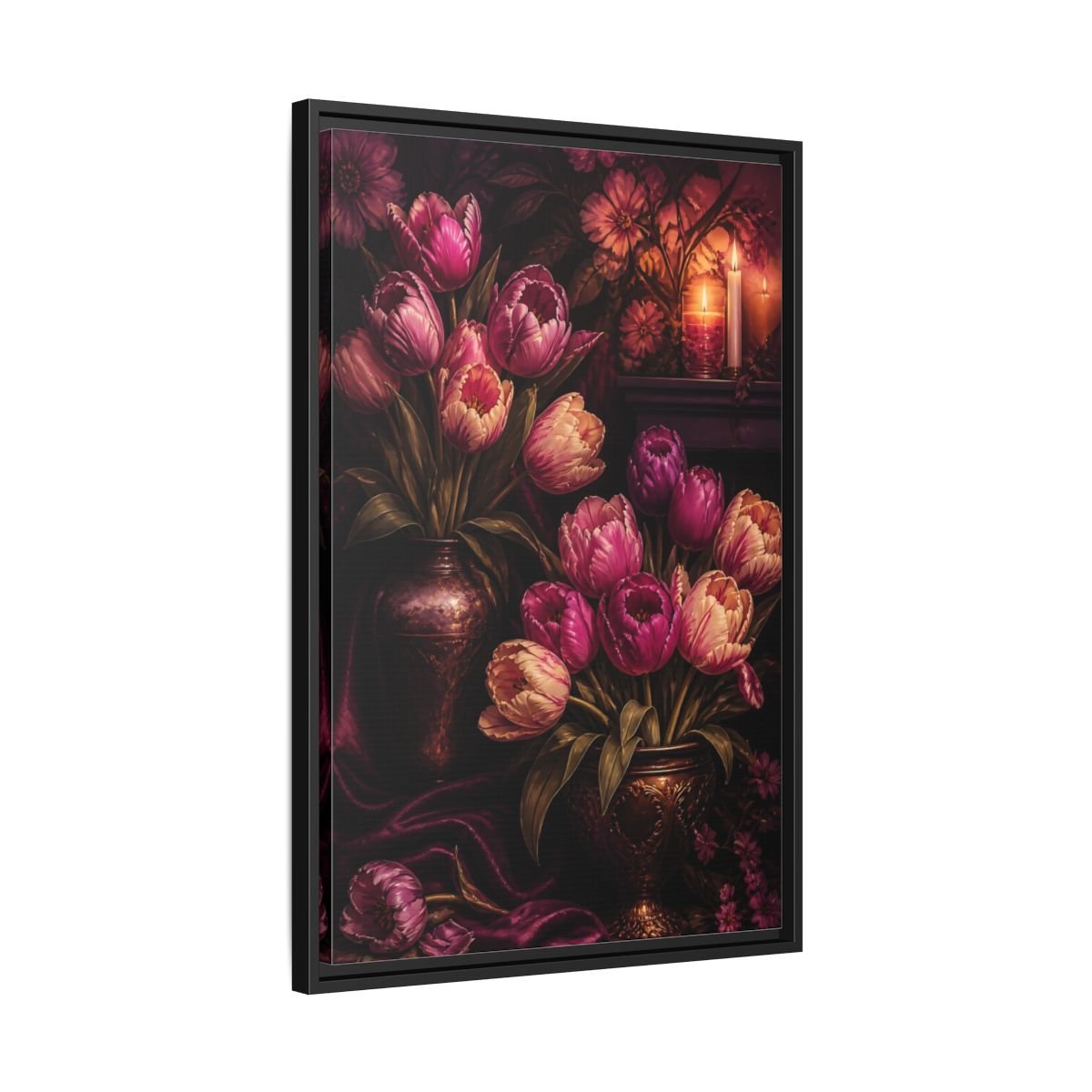 Floral Tulips Purple Framed Canvas Print – Classical Decor for Living Room, Above Fireplace - YesArtYes