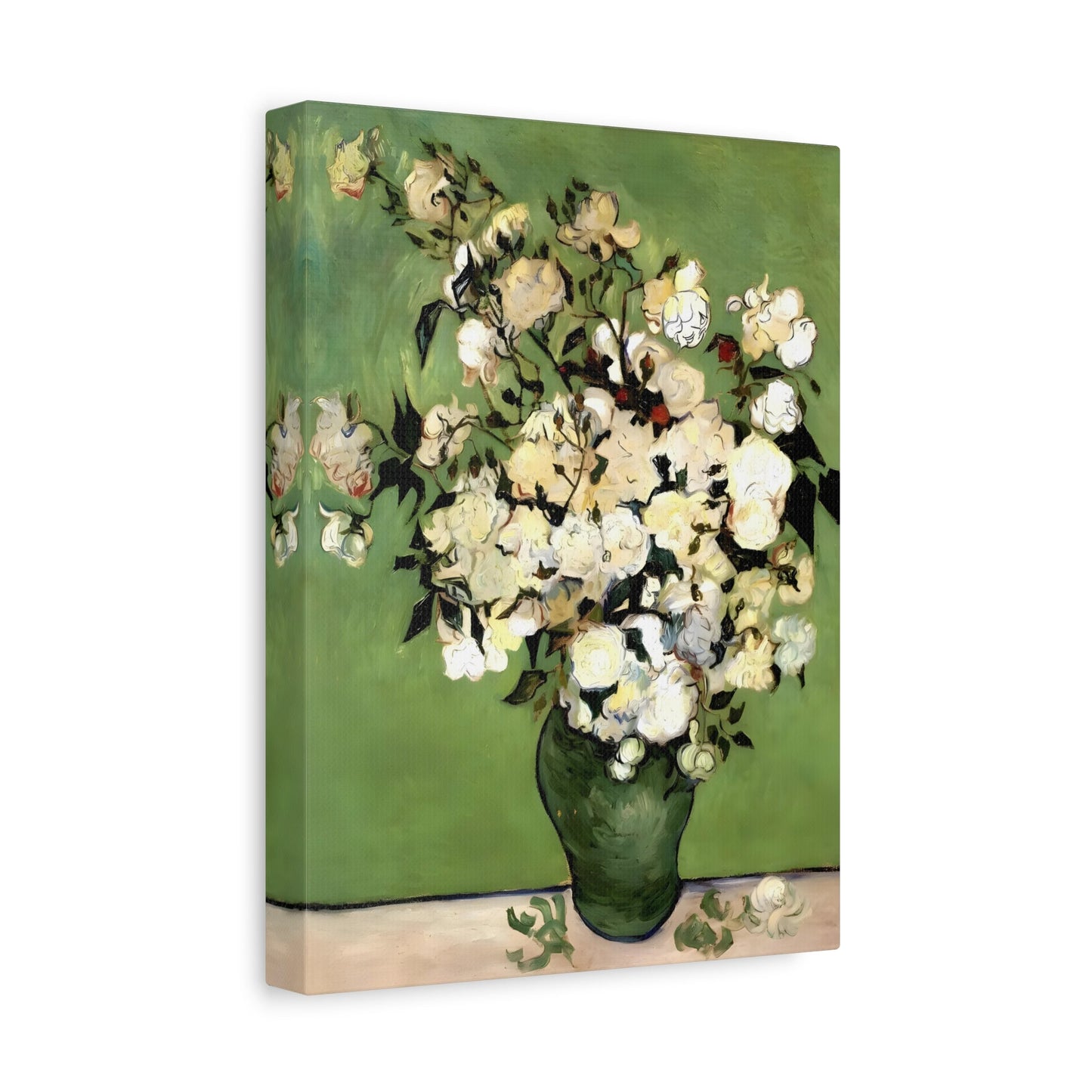 Floral Vase of Roses Canvas Wall Art - Green Van Gogh Print - YesArtYes