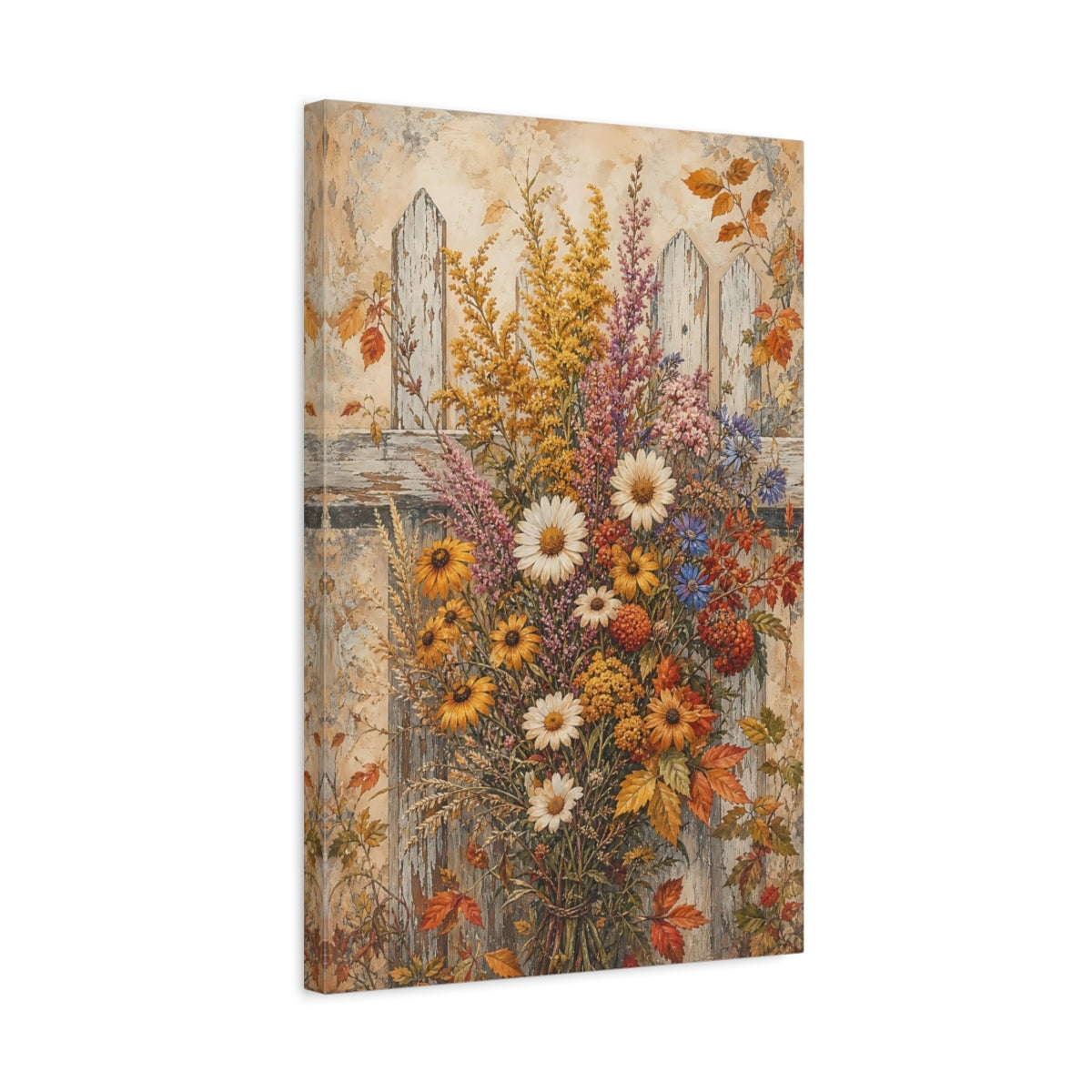 Side Mockup 3. Floral Wildflower Bouquet Rustic Autumn Flowers shown as canvas print