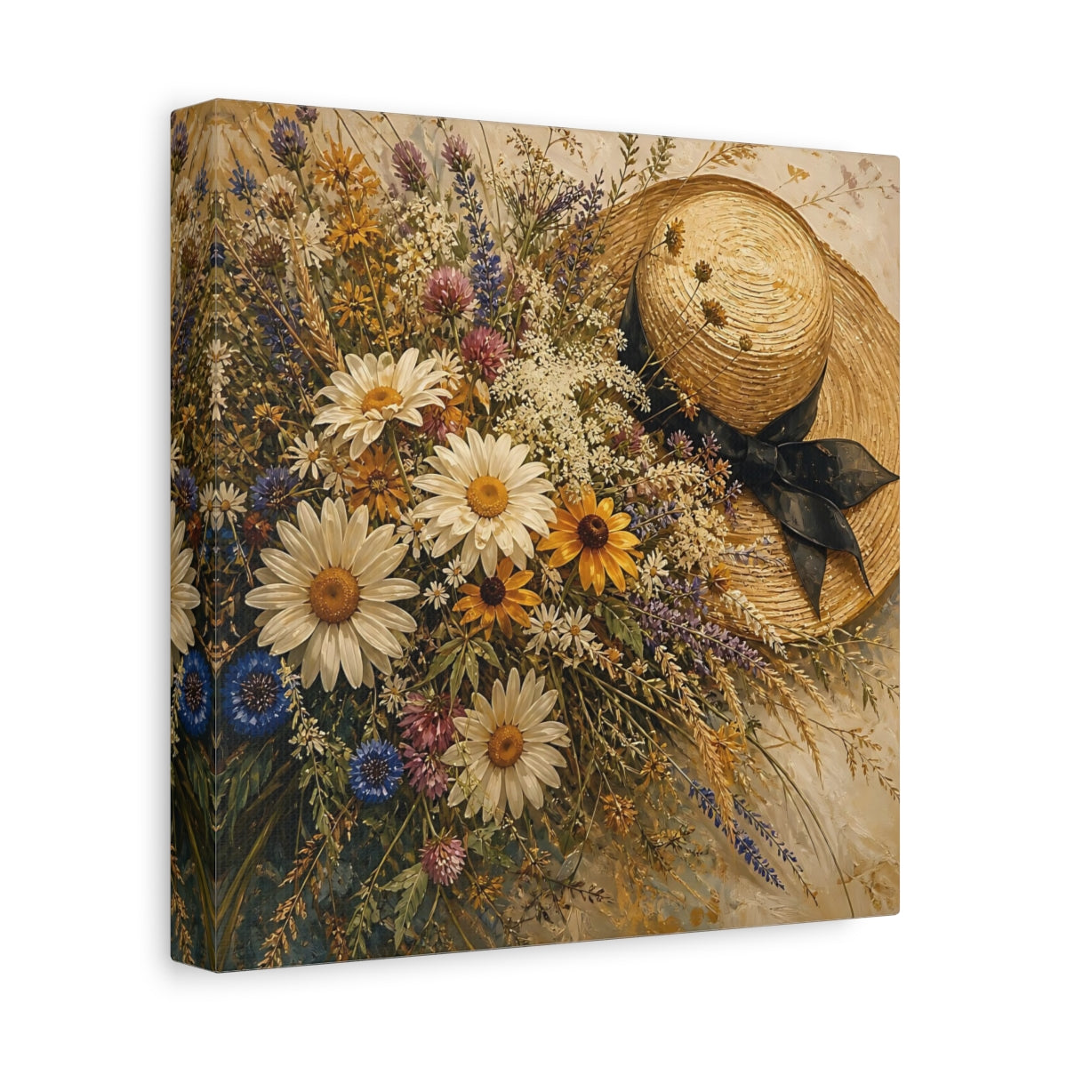 Side Mockup 9. Floral Wildflowers Wildflower Bouquet shown as stretched canvas wall art
