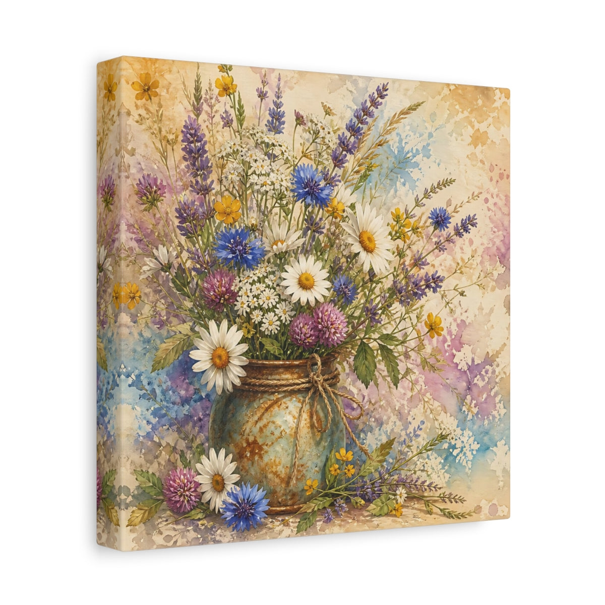 Side Mockup 9. Floral Wildflowers Colorful Wildflowers shown as stretched canvas wall art