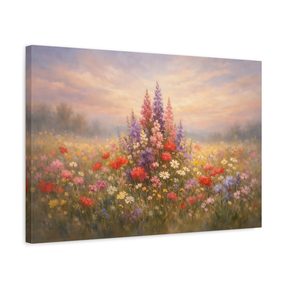 Side Mockup 3. Floral Wildflowers Colorful Wildflowers shown as stretched canvas wall art