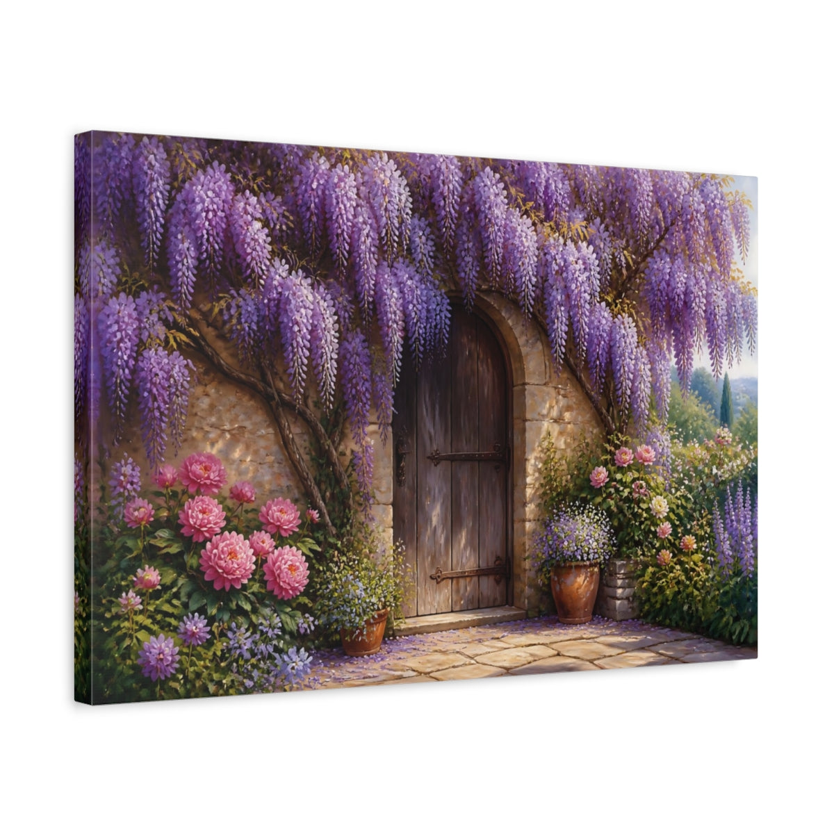 Side Mockup 3. Floral Wisteria Doorway shown as canvas print