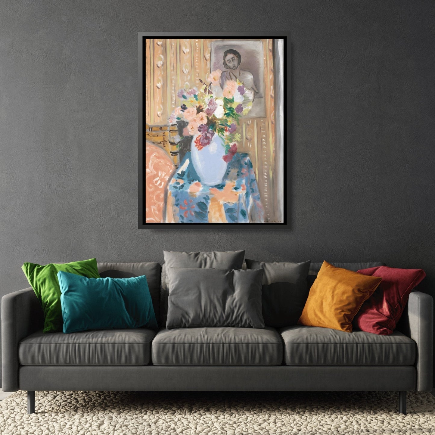 Flowers in Front of a Portrait Canvas Print - Wall Art Matisse Painting - YesArtYes