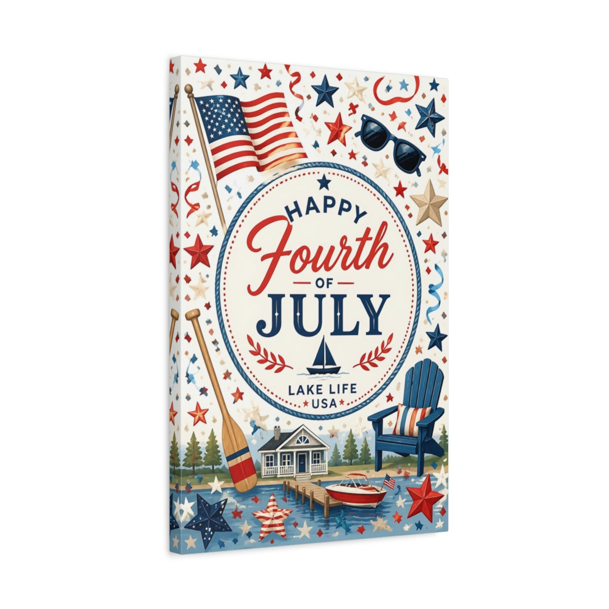 Side Mockup 3. Fourth Of July Flag shown as canvas print