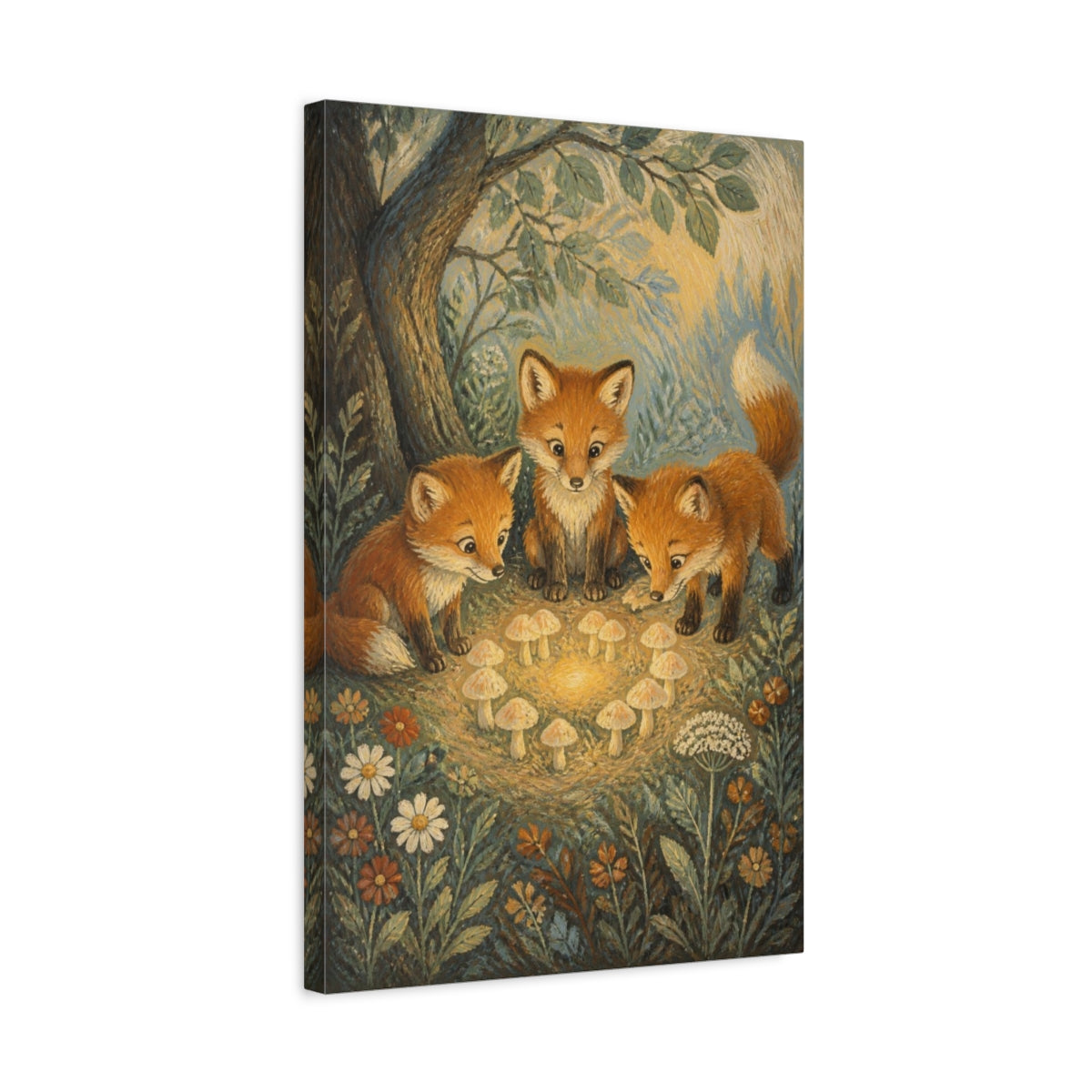 Side Mockup 3. Foxes For Kids Room shown as canvas print