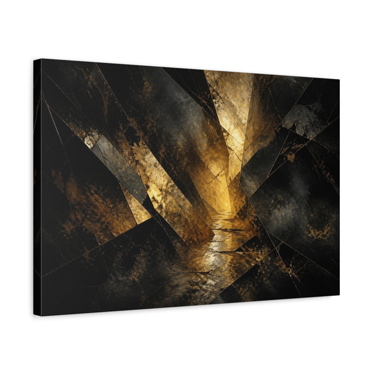 Side Mockup 3. Fractured Gold Passage shown as canvas print