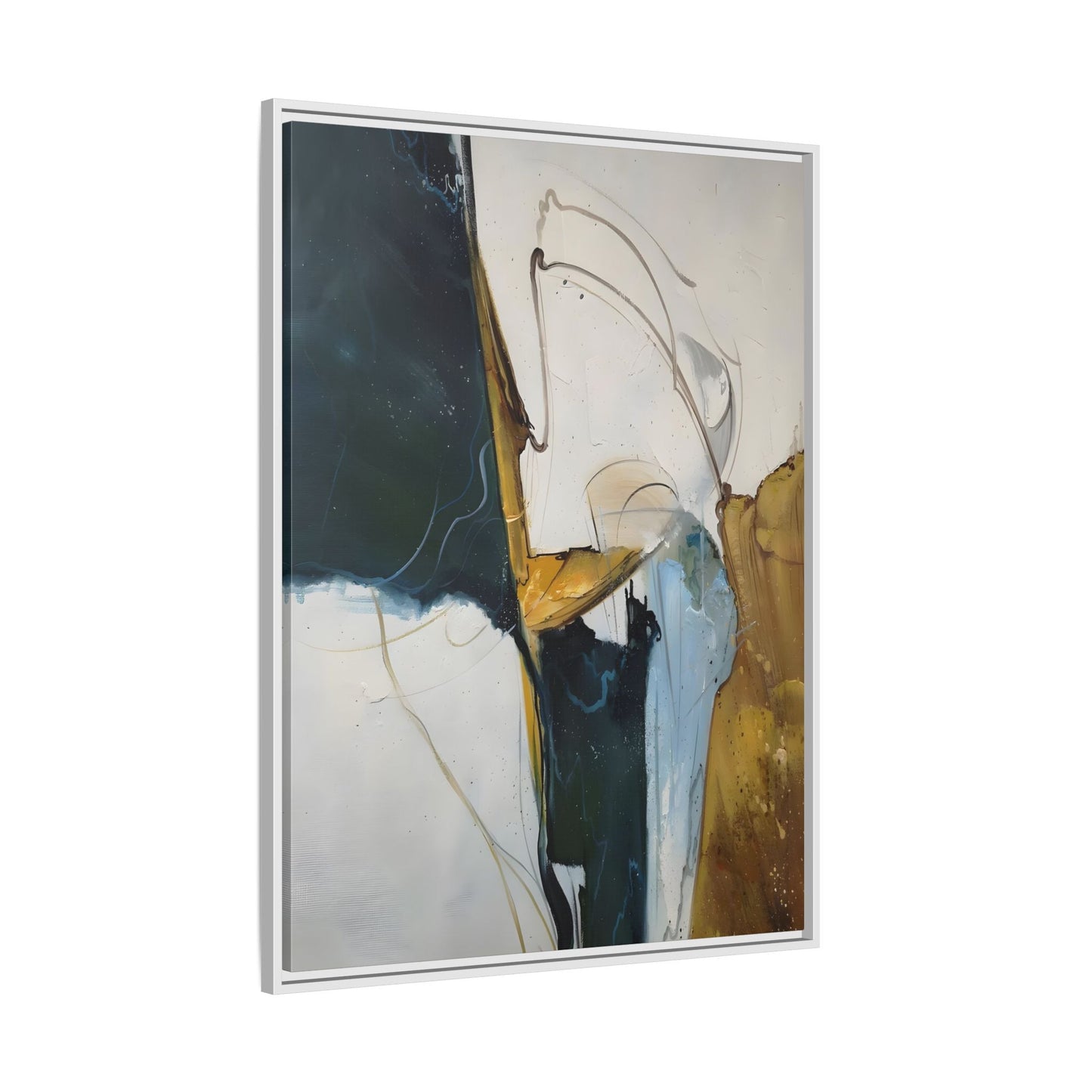 Framed Abstract Gold White Canvas Print - Modern Home Decor Artwork - YesArtYes