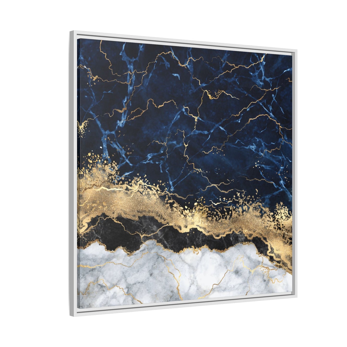 Framed Navy Blue Gold Marble Canvas Wall Art - Luxury Abstract Decor Print - YesArtYes