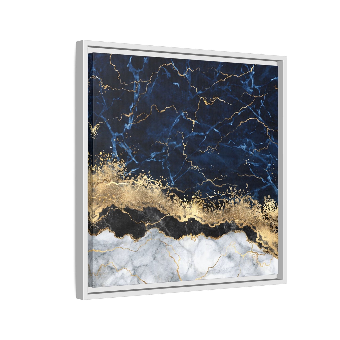 Framed Navy Blue Gold Marble Canvas Wall Art - Luxury Abstract Decor Print - YesArtYes