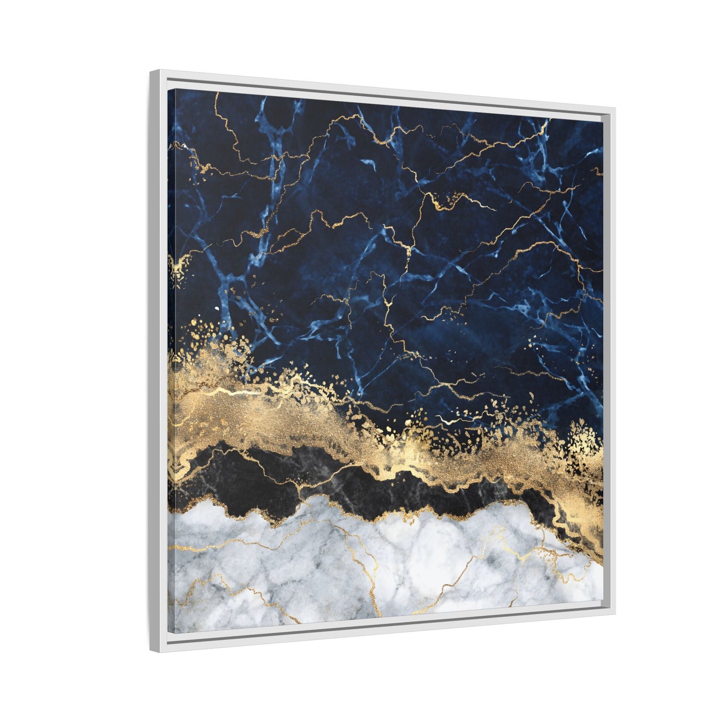 Framed Navy Blue Gold Marble Canvas Wall Art - Luxury Abstract Decor Print - YesArtYes