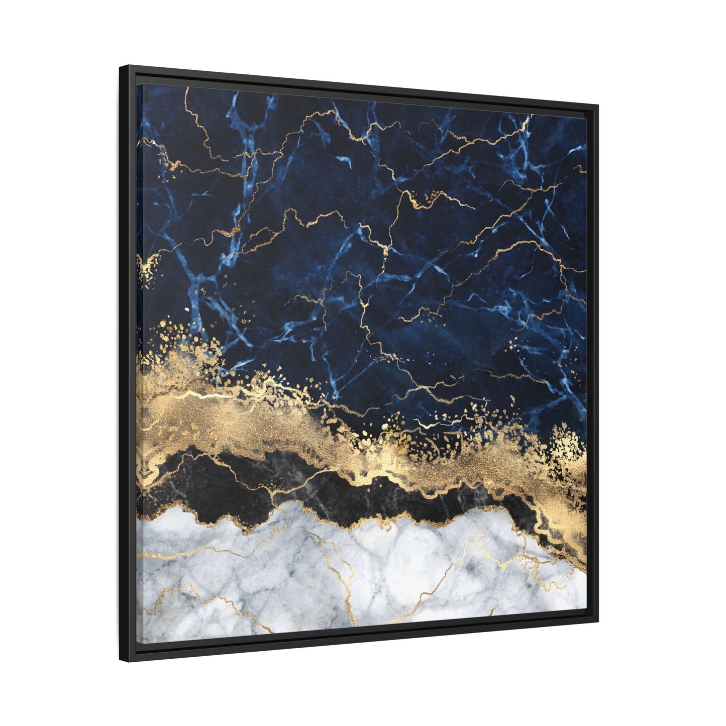 Framed Navy Blue Gold Marble Canvas Wall Art - Luxury Abstract Decor Print - YesArtYes