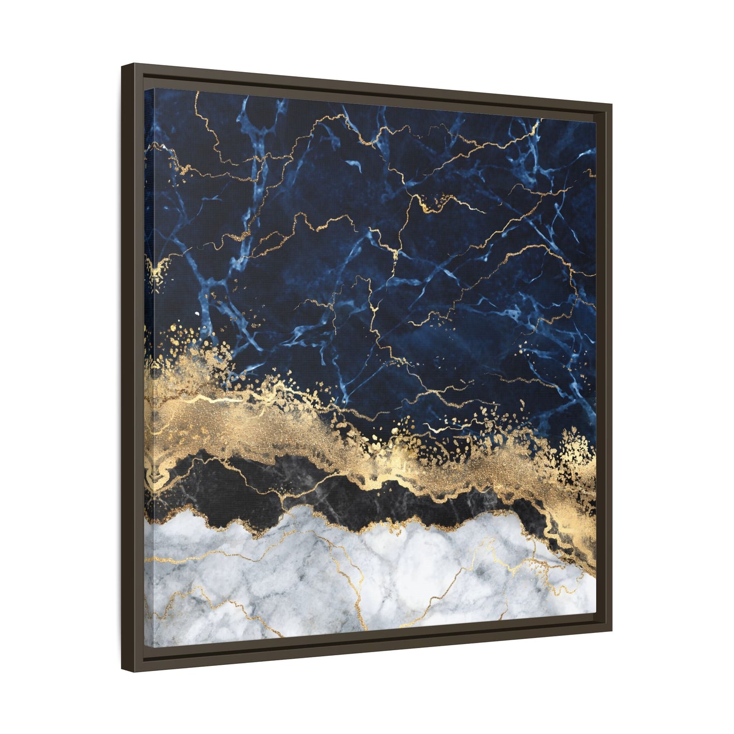 Framed Navy Blue Gold Marble Canvas Wall Art - Luxury Abstract Decor Print - YesArtYes