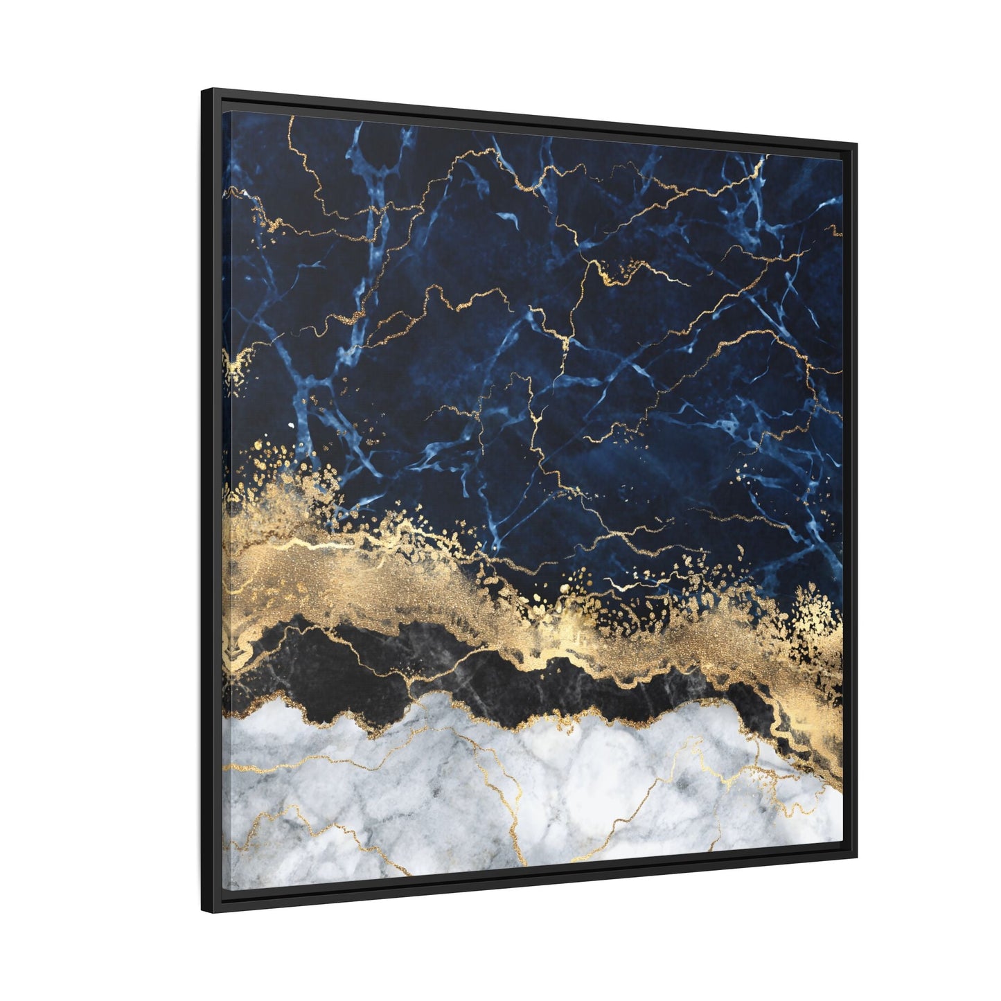 Framed Navy Blue Gold Marble Canvas Wall Art - Luxury Abstract Decor Print - YesArtYes