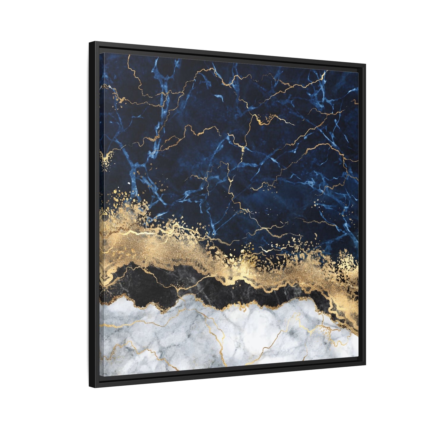 Framed Navy Blue Gold Marble Canvas Wall Art - Luxury Abstract Decor Print - YesArtYes