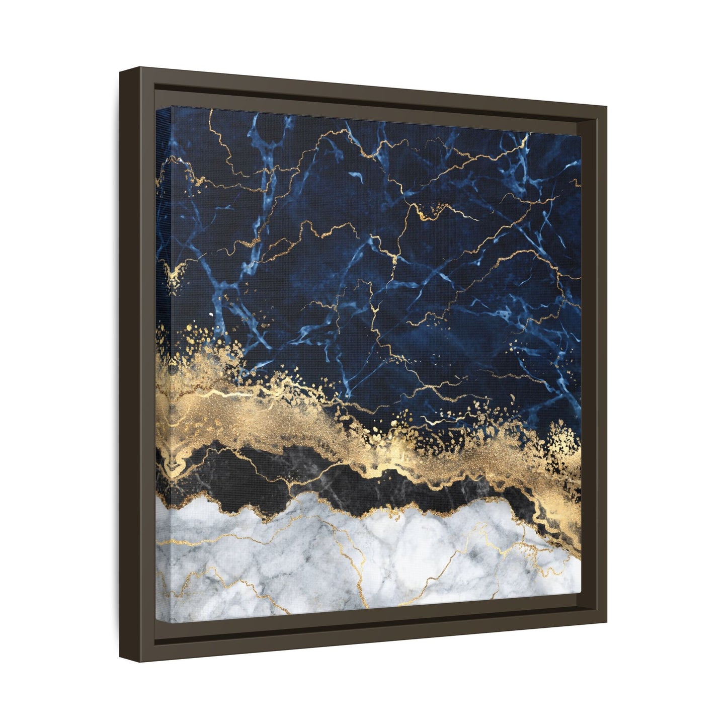 Framed Navy Blue Gold Marble Canvas Wall Art - Luxury Abstract Decor Print - YesArtYes