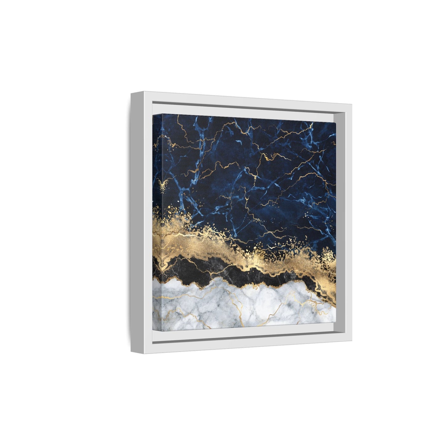 Framed Navy Blue Gold Marble Canvas Wall Art - Luxury Abstract Decor Print - YesArtYes