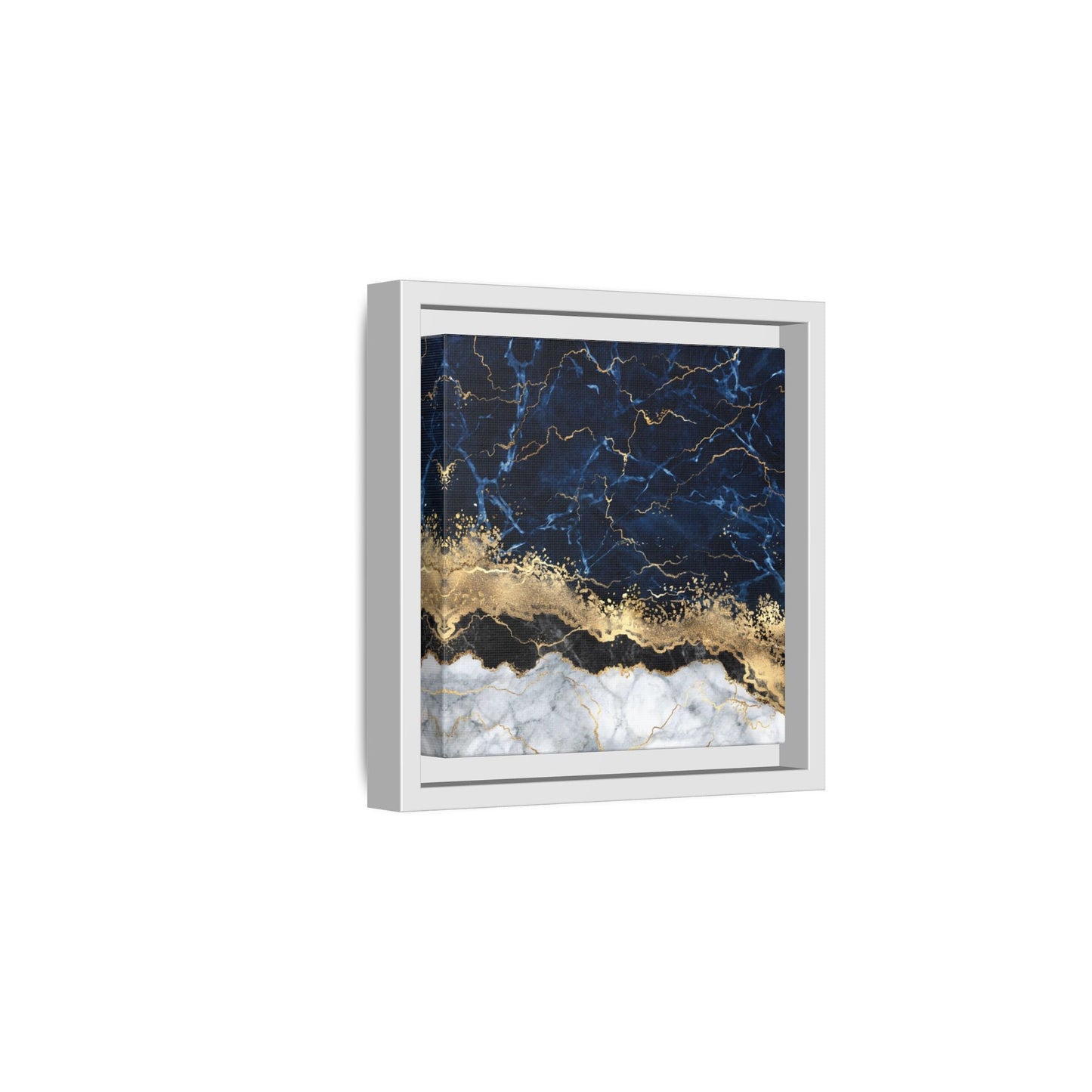 Framed Navy Blue Gold Marble Canvas Wall Art - Luxury Abstract Decor Print - YesArtYes
