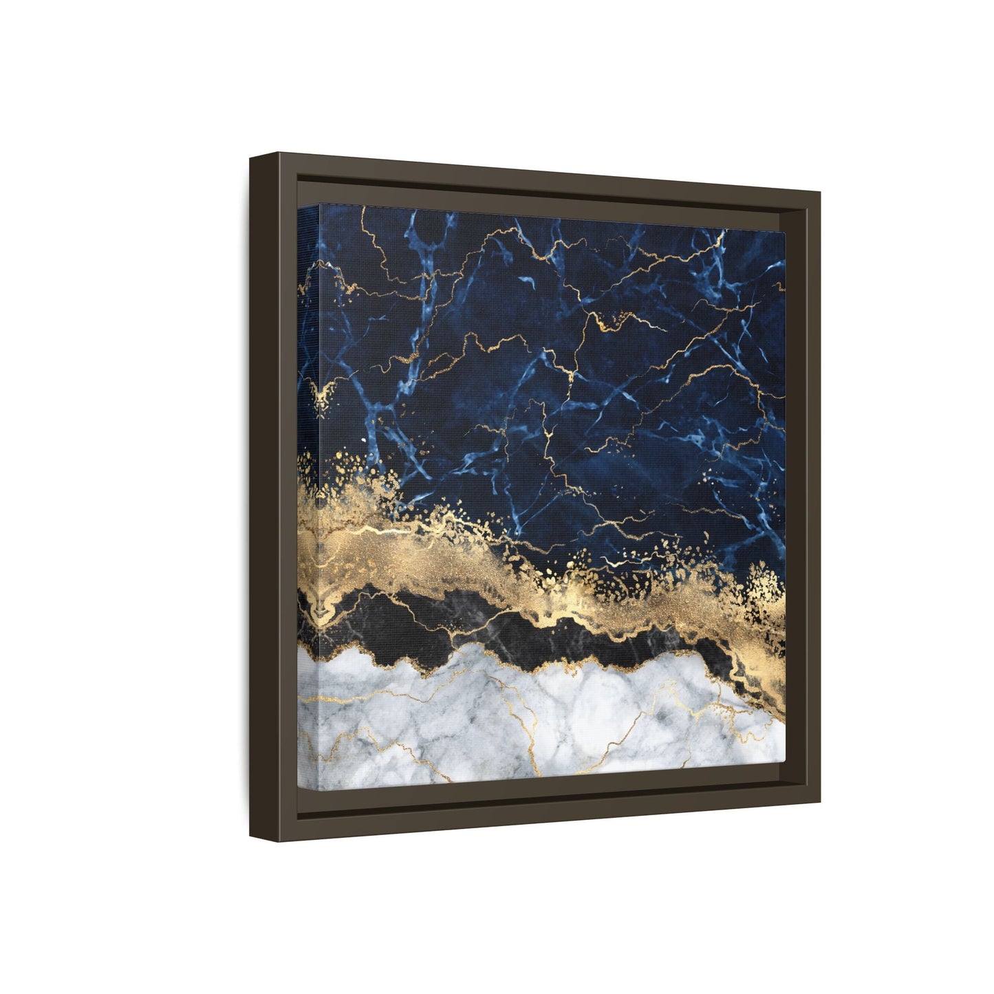 Framed Navy Blue Gold Marble Canvas Wall Art - Luxury Abstract Decor Print - YesArtYes