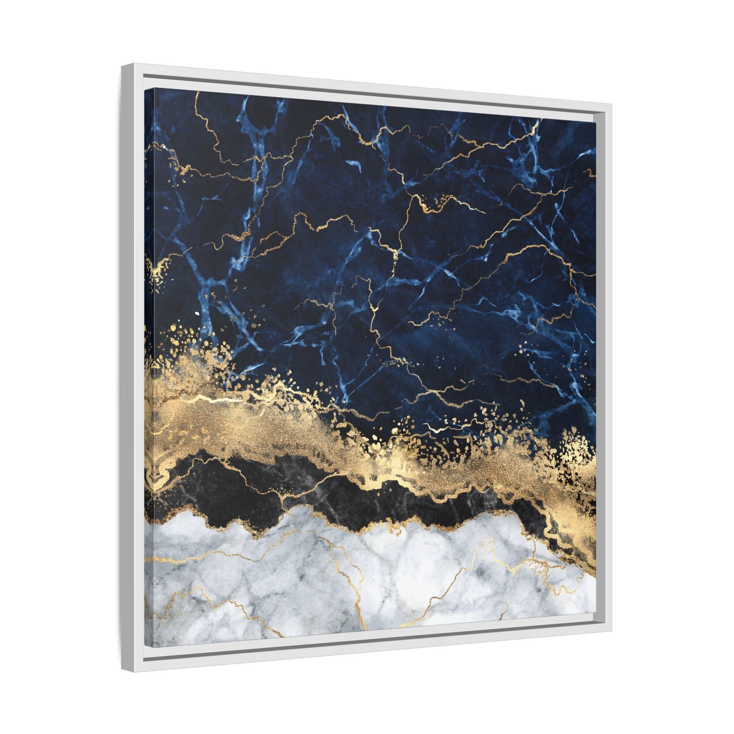 Framed Navy Blue Gold Marble Canvas Wall Art - Luxury Abstract Decor Print - YesArtYes