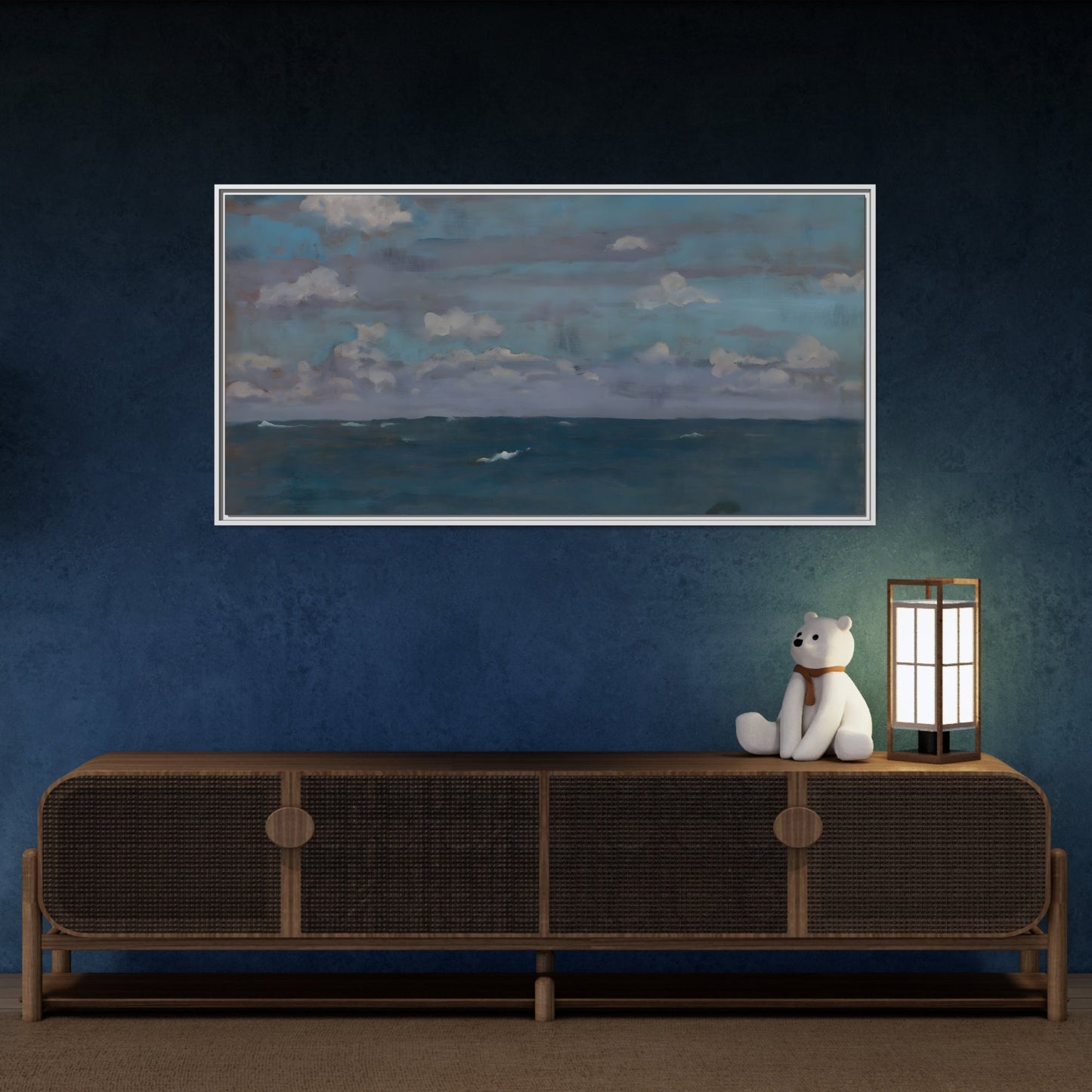 Framed Ocean Landscape Canvas Print - Blue Extra Large Wall Art Decoration - YesArtYes