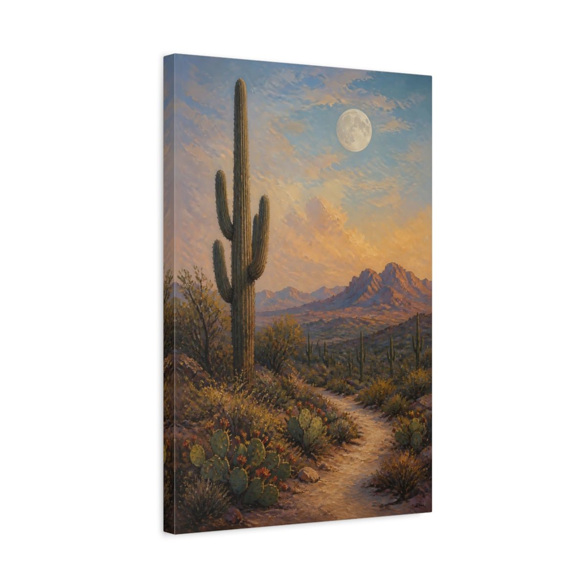 French Provincial Oil Painting Finish Saguaro Canvas Print – Painterly Decor for Living Room, Above Sofa - YesArtYes