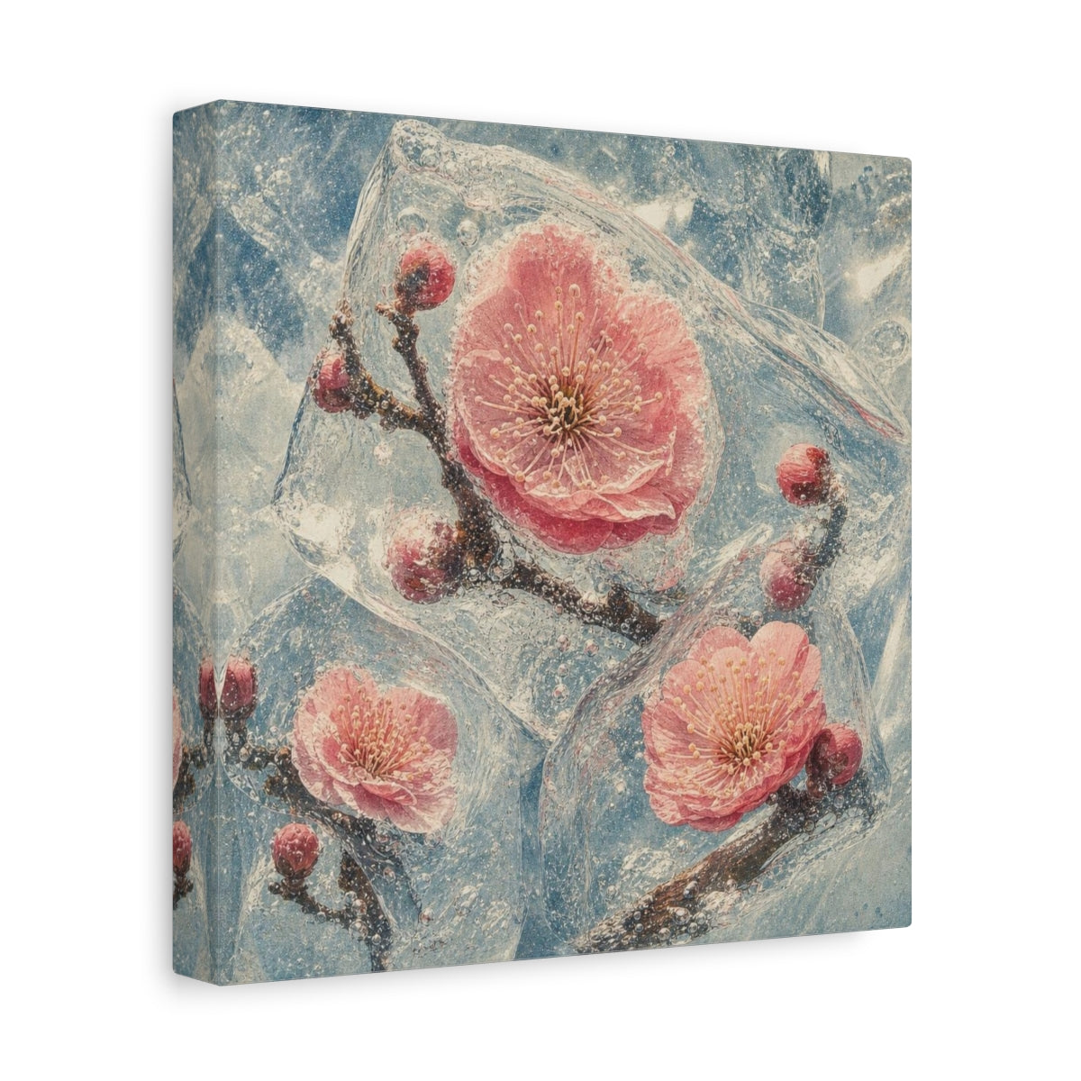 Side Mockup 9. Frozen Plum Blossoms shown as canvas print