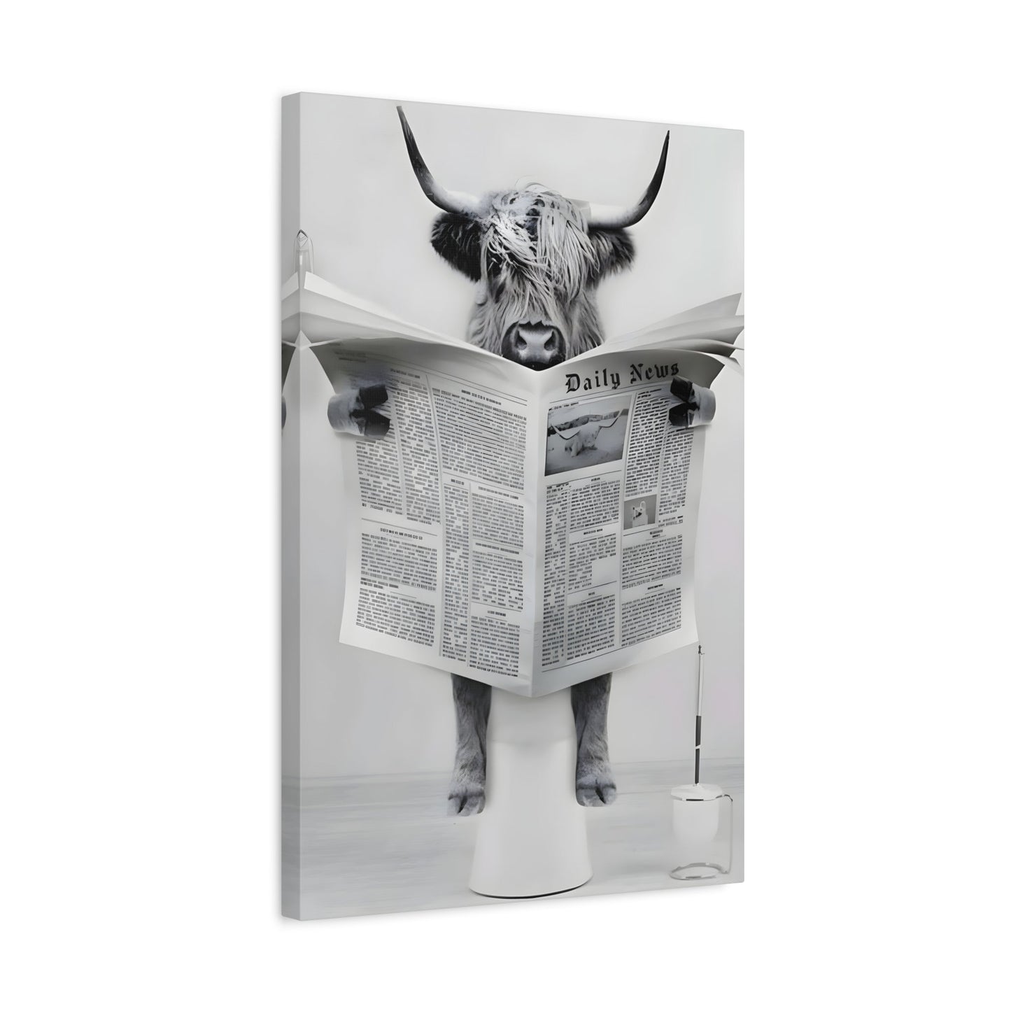 Funny Bull Bathroom Toilet Decor Canvas Wall Art Print - YesArtYes