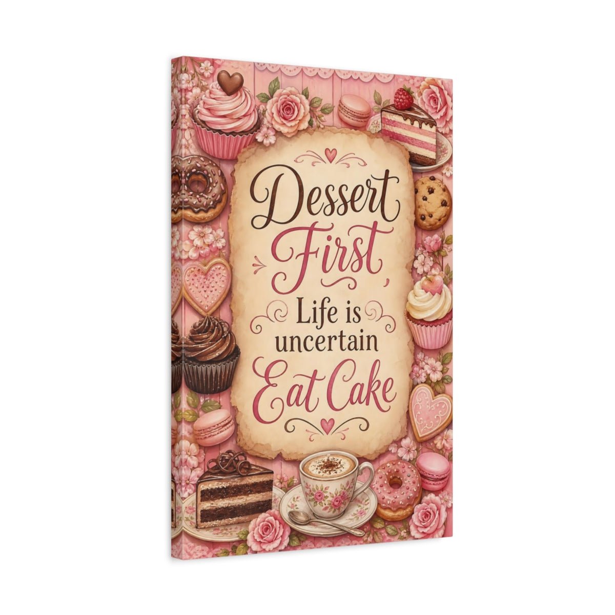 Funny Desserts Pink Canvas Wall Art Print – Kitchen Decor, Breakfast Nook - YesArtYes