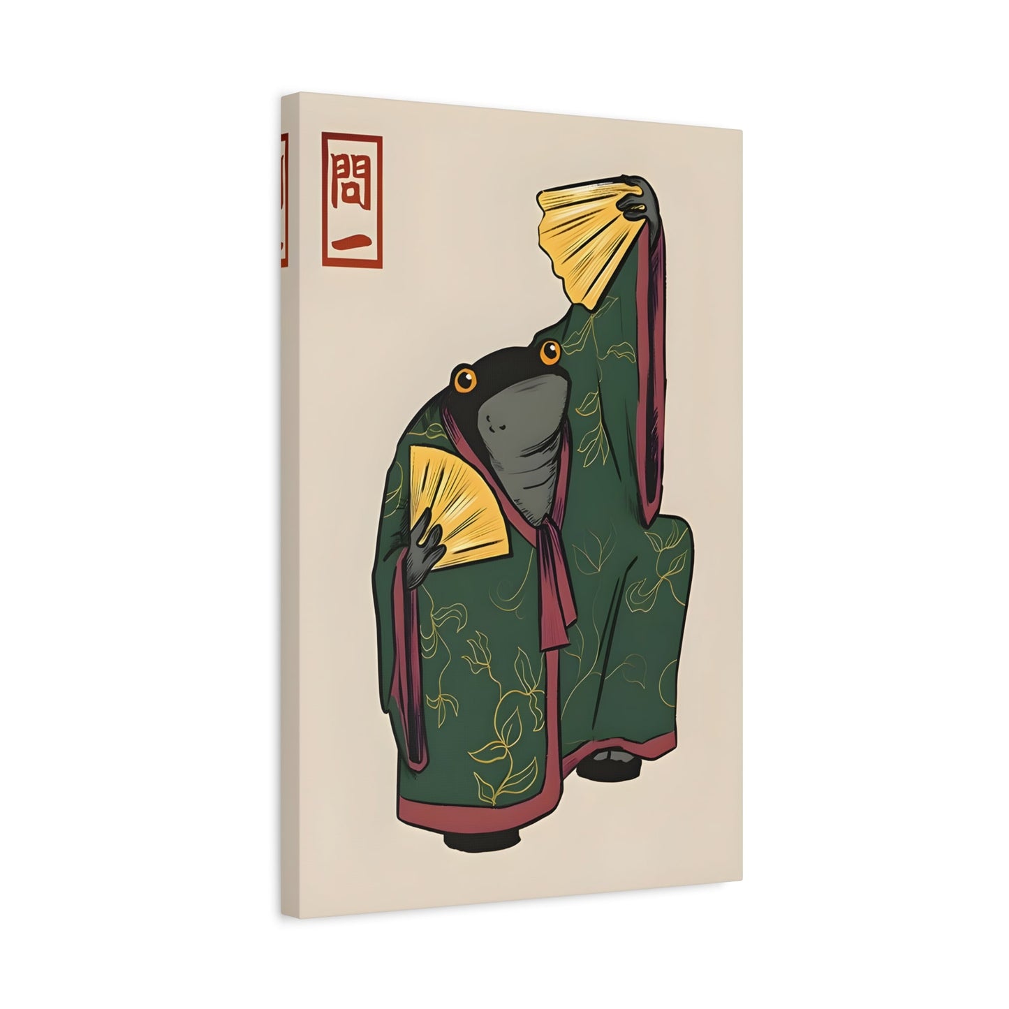 Funny Frog Wall Art Japanese Hoji Canvas Animal Decor Print - YesArtYes