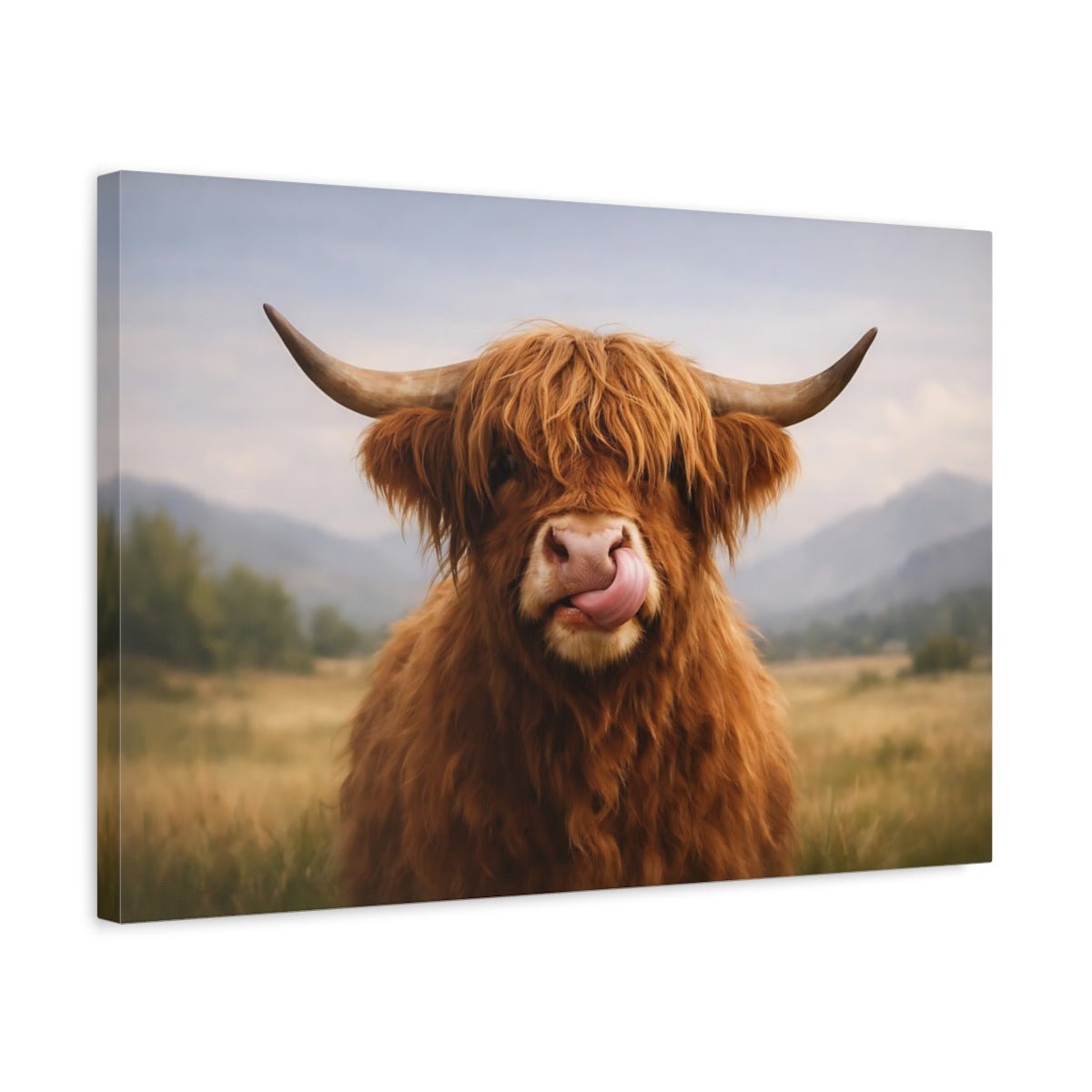 Funny Highland Cow Portrait Animals - Canvas Wall Art Print - YesArtYes