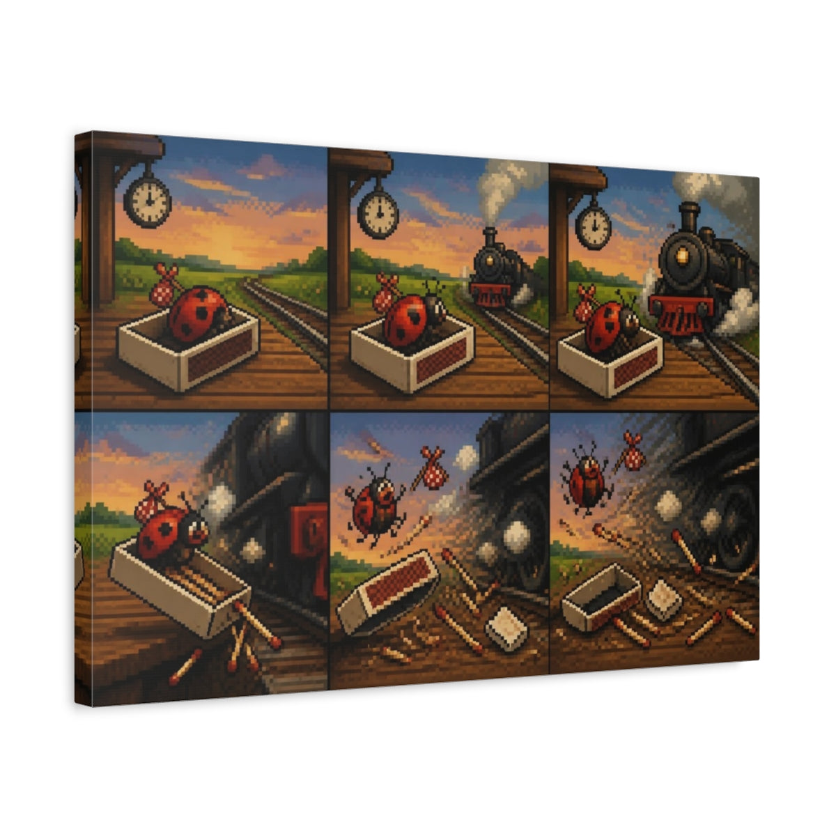 Side Mockup 3. Funny Ladybug Matchbox Escape shown as canvas print