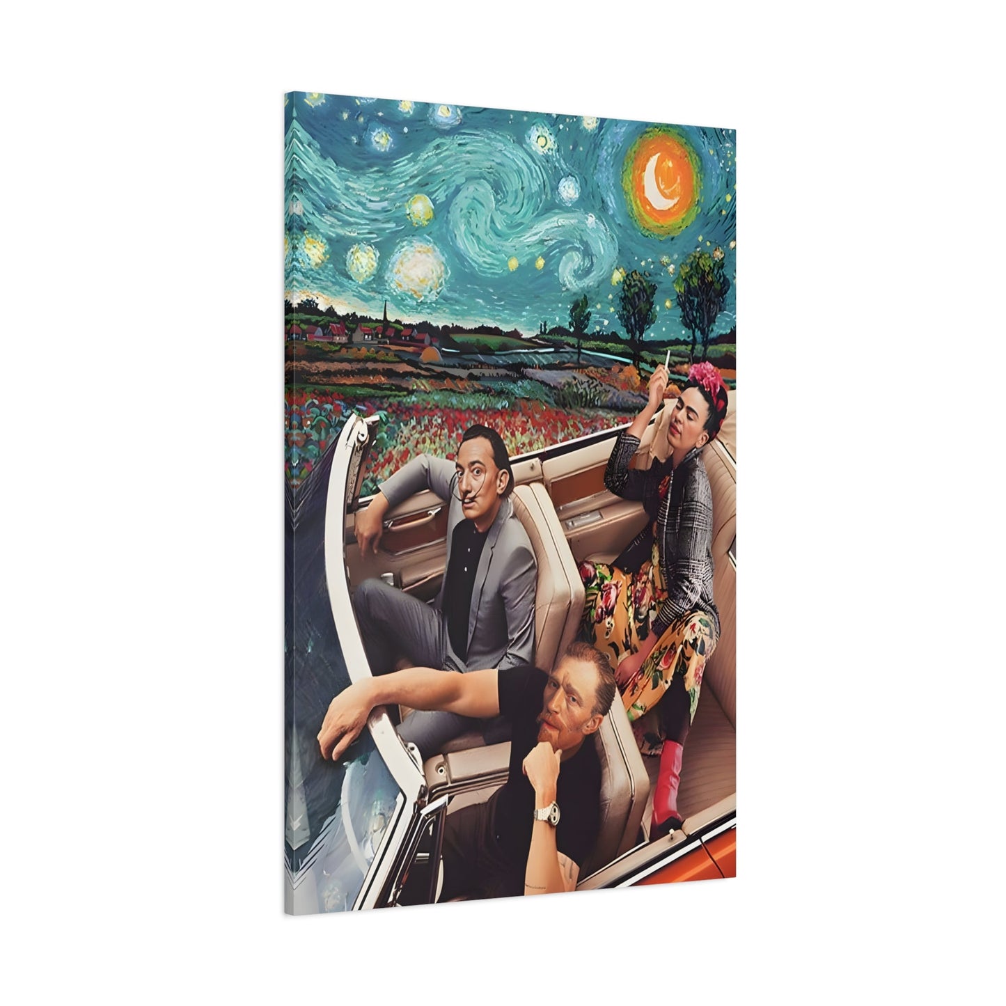 Funny Modern Starry Night Kahlo Van Gogh Dali Car Canvas Wall Art Print - YesArtYes