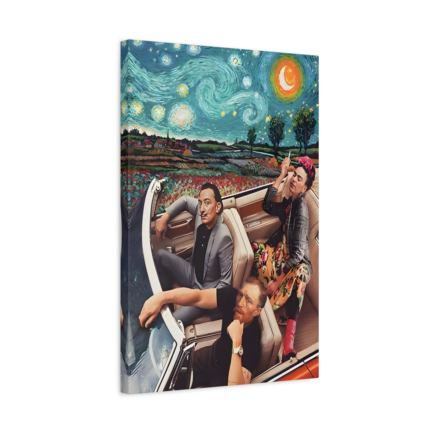 Funny Modern Starry Night Kahlo Van Gogh Dali Car Canvas Wall Art Print - YesArtYes