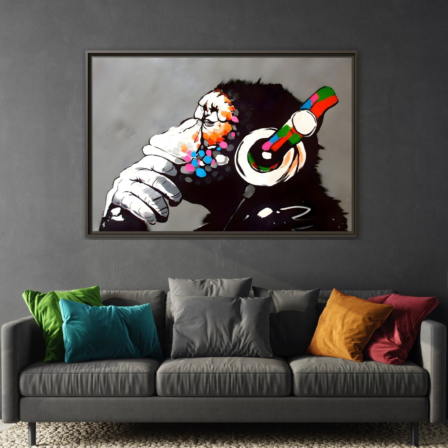 Funny Monkey Canvas Wall Art - Music Banksy DJ Gorilla Chimp Prints - YesArtYes