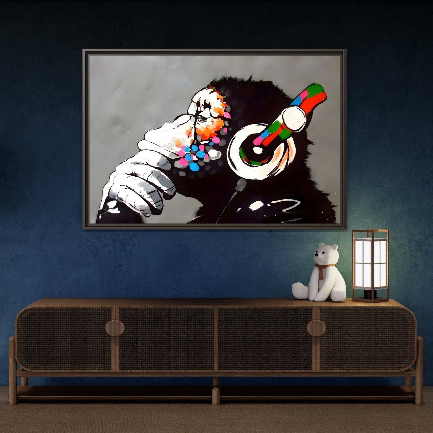 Funny Monkey Canvas Wall Art - Music Banksy DJ Gorilla Chimp Prints - YesArtYes