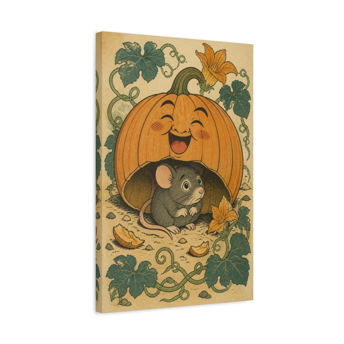 Side Mockup 3. Funny Pumpkin Mouse shown as canvas print