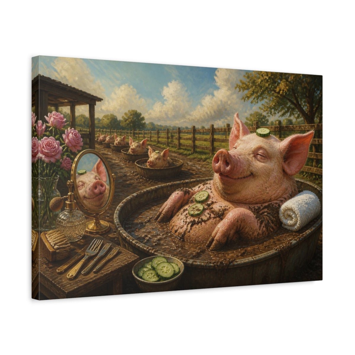 Funny Relaxed Pig Spa Canvas Print Wall Art – Living Room Decor, Above Sofa - YesArtYes