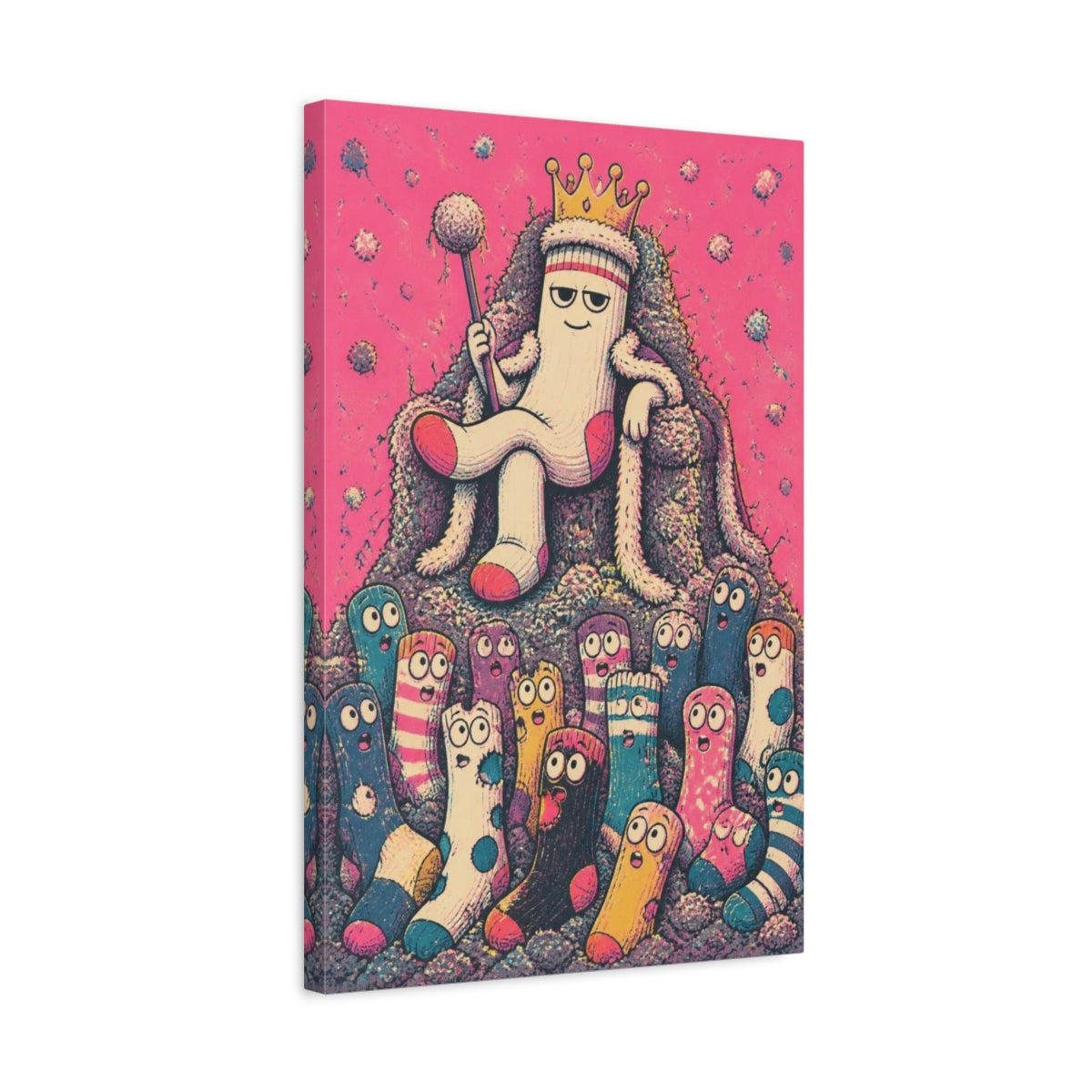 Side Mockup 3. Funny Sock King On Throne shown as canvas print